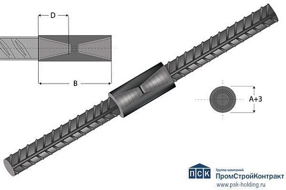 Муфты для арматуры одинакового диаметра с конической резьбой